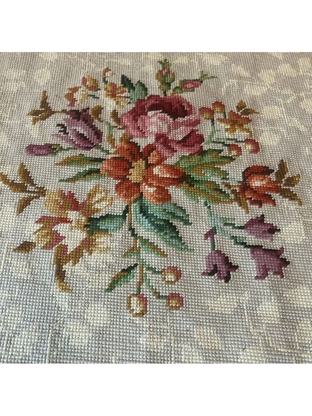 Vintage Needlepoint Tapestry Wool Floral Wall Hanging Fringe Multicolor  40x44”